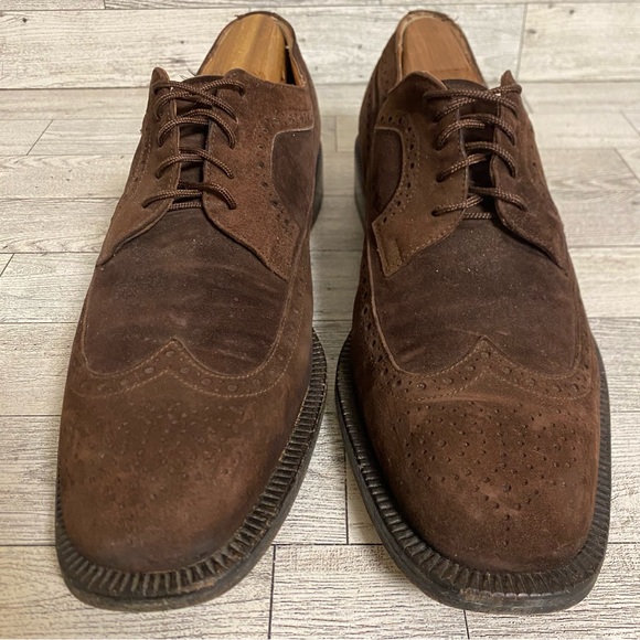Men’s Ferragamo Brown Suede Leather Wingtip Lace Up Oxfords Dress Shoes Sz 8.5D